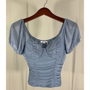 Stitch & Pine Blue Milkmaid Crop Corset Short Sleeve Cottagecore Top Sz M